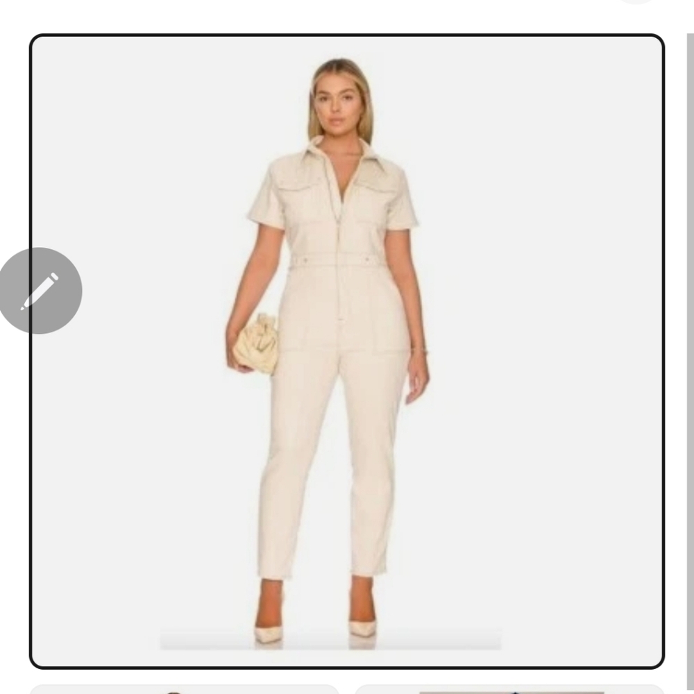 Good American Cream Short-Sleeve Utility Jumpsuit